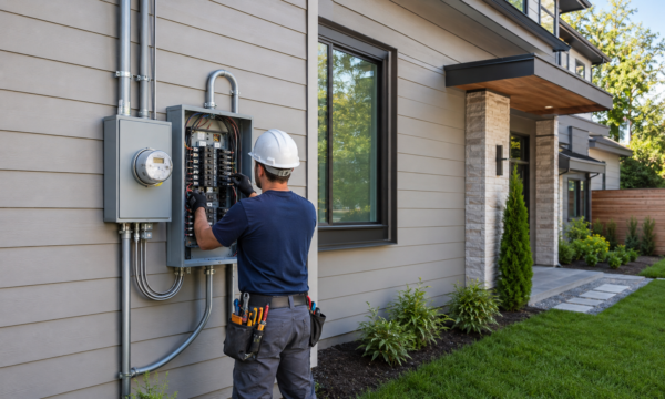 Next Solar electrician performing a residential electrical panel upgrade for a Northern California home to support solar, battery storage, and EV charging.